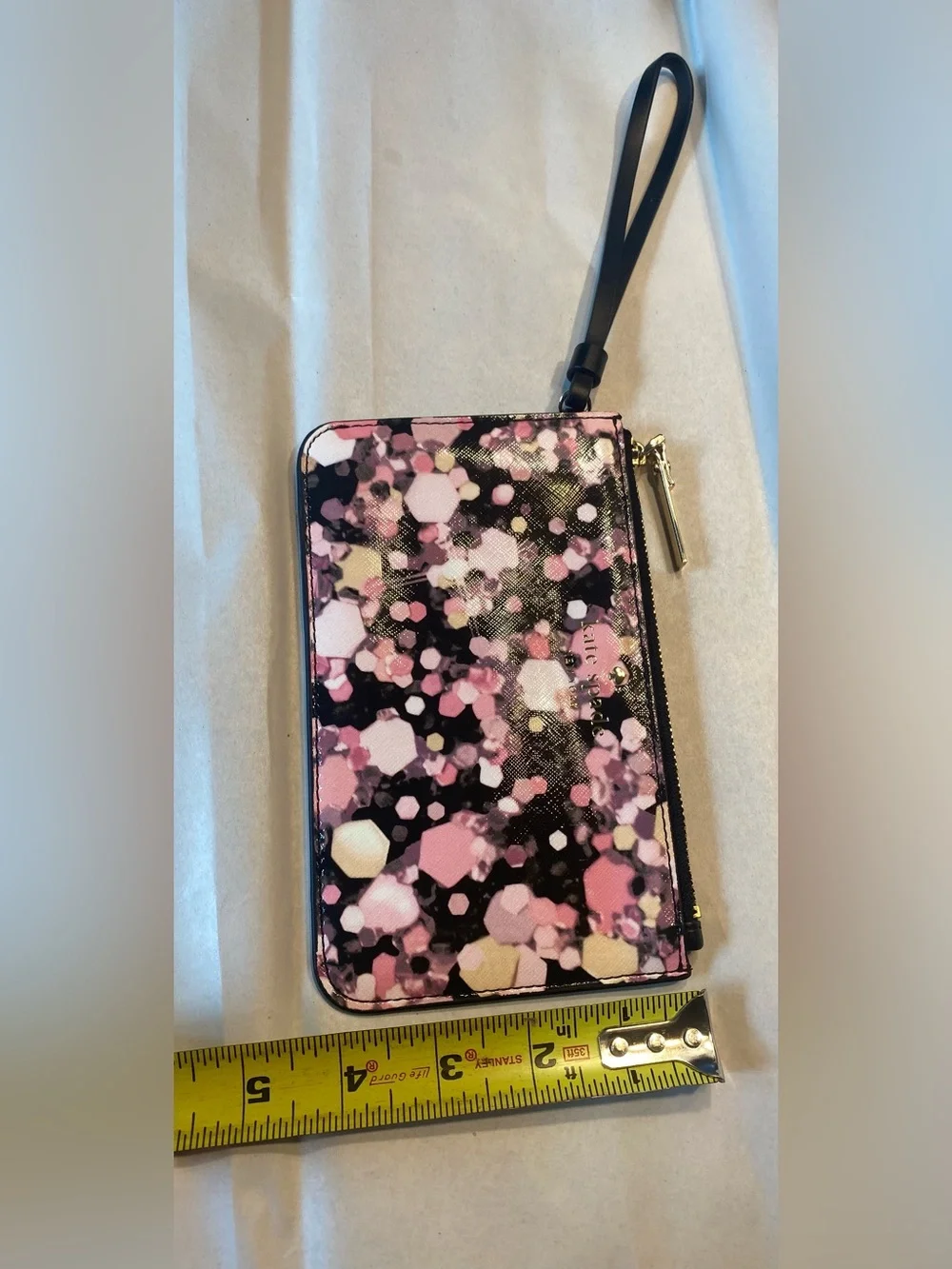 Kate Spade Grant Lane Slim Bee Wristlet Wallet Pink Confetti Glitter Card Holder